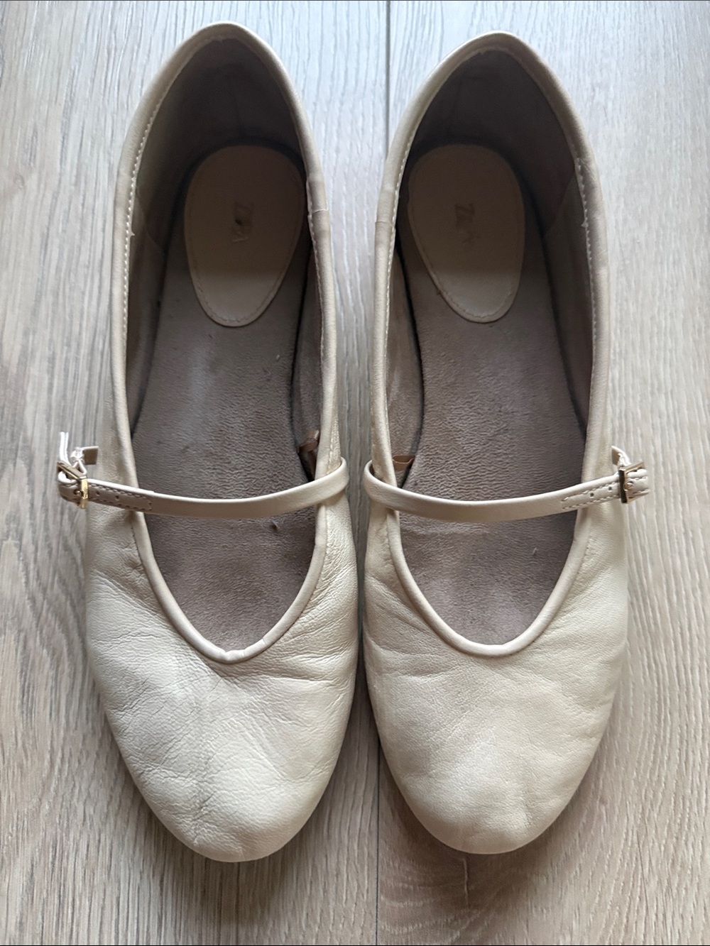 Zara Leather Mary Jane Ballet Flats